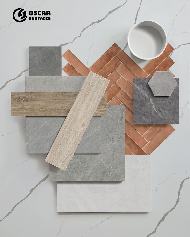 The Oscar Surfaces material palette used to design modern Jabooda Seattle & Tacoma projects.